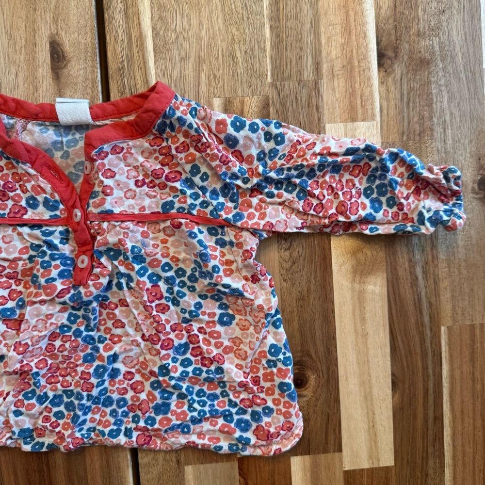 Tucker + Tate Baby Girls Floral Henley Blouse Red Blue 6M Long Sleeve Top - Picture 2 of 6